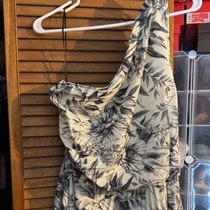 H&M One-Shoulder Floral Dress in Cream and Black